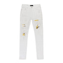 HEAVY REPAIR WITH PLAID PATCH White SKINNY JEANS