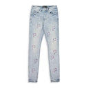 LIGHT EMBROIDERY PUNCH P PLAID Indigo SKINNY JEANS