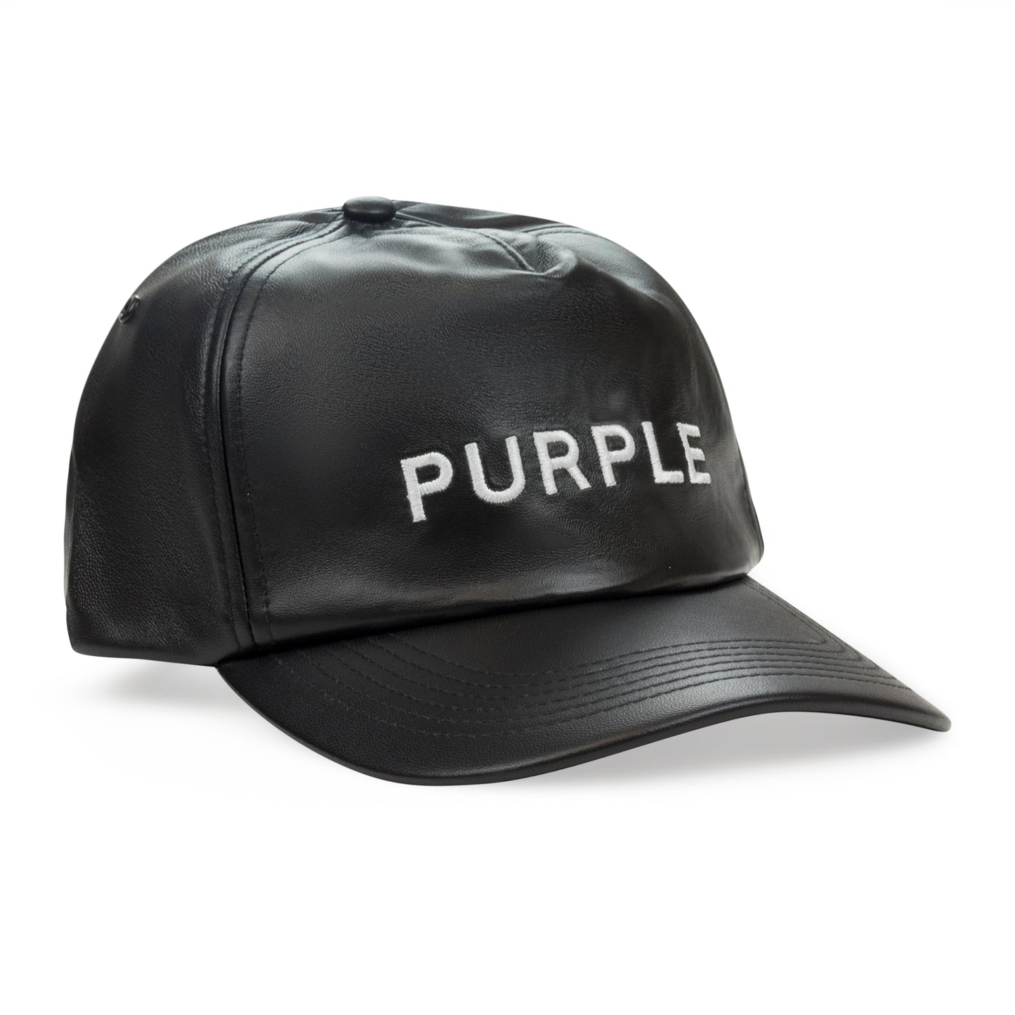 PURPLE 5 PANEL LEATHER BLACK HATS