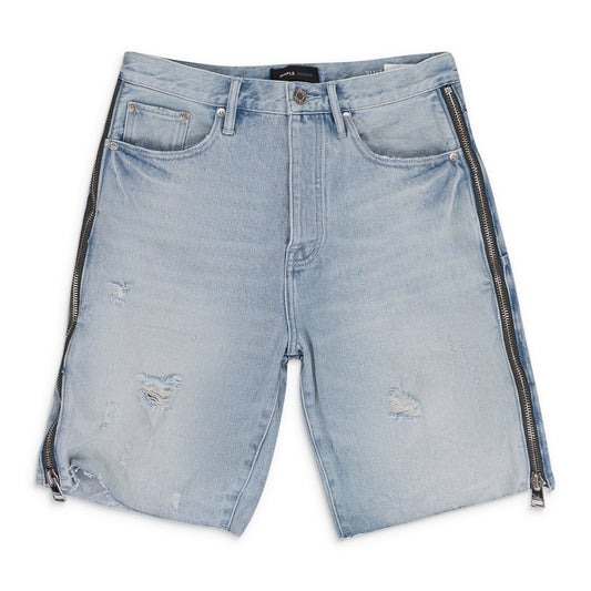 BLEACHED SIDE ZIP Indigo SHORTS