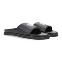 LEATHER BLACK WHITE SLIDE