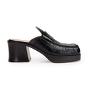 SBLACK LEATHER HEELED MULE