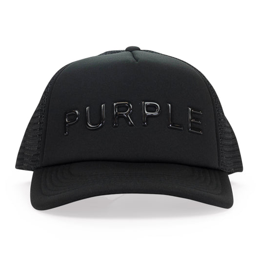 PURPLE SILICONE FOAM TRUCKER BLACK HATS