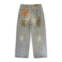 DIRTY-WASHED BRUSHING WAX BAGGY DENIM BLUE RELAXED-FIT JEANS