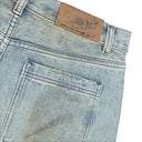 DIRTY-WASHED BRUSHING WAX BAGGY DENIM BLUE RELAXED-FIT JEANS