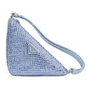 TRIANGLE LOGO SHOULDER BAG CRYSTAL EMBELISSHED BLUE SHOULDER BAGS