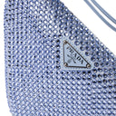 TRIANGLE LOGO SHOULDER BAG CRYSTAL EMBELISSHED BLUE SHOULDER BAGS