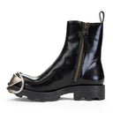 D-HAMMER LEATHER ZIPPER BOOT WITH BUCKLE LOGO