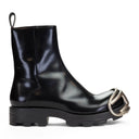 D-HAMMER LEATHER ZIPPER BOOT WITH BUCKLE LOGO