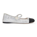 CRYSTAL-EMBELLISHED BALLERINA WHITE/BLACK FLATS