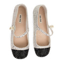 CRYSTAL-EMBELLISHED BALLERINA WHITE/BLACK FLATS