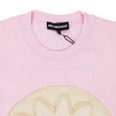 FLOWER EMBOSSED PINK PULLOVER SWEATER