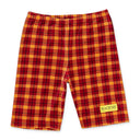 VELOUR PLAID BIKER RED SHORTS