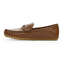 LEATHER METAL LOGO BROWN LOAFERS