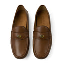 LEATHER METAL LOGO BROWN LOAFERS