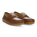 LEATHER METAL LOGO BROWN LOAFERS