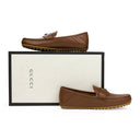 LEATHER METAL LOGO BROWN LOAFERS