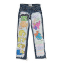 COLORFUL PAINT DENIM BLUE STRAIGHT JEANS