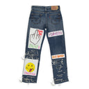 COLORFUL PAINT DENIM BLUE STRAIGHT JEANS