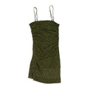 INDIAN FLORAL PRINTED MESH GATHERED GREEN MINI DRESS