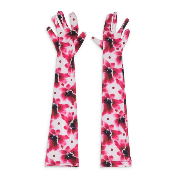FLOWER PRINT LONG FUJI WHITE/PINK GLOVES & MITTENS