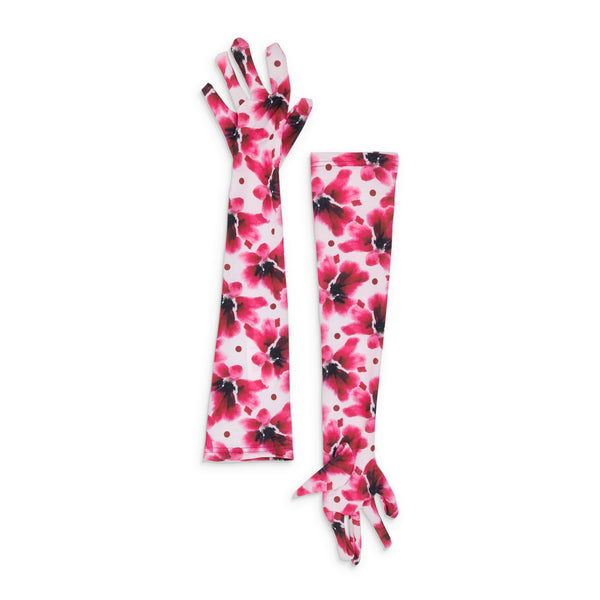 FLOWER PRINT LONG FUJI WHITE/PINK GLOVES & MITTENS