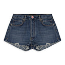 CROCHET APPLIQUE DENIM HONOLULU WASH BLUE SHORTS