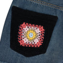 CROCHET APPLIQUE DENIM HONOLULU WASH BLUE SHORTS