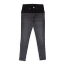 CONTRAST FABRIC WITH LEATHER AGED BLACK SKINNY JEANS