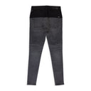 CONTRAST FABRIC WITH LEATHER AGED BLACK SKINNY JEANS
