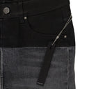 CONTRAST FABRIC WITH LEATHER AGED BLACK SKINNY JEANS