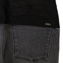 CONTRAST FABRIC WITH LEATHER AGED BLACK SKINNY JEANS