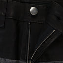 CONTRAST FABRIC WITH LEATHER AGED BLACK SKINNY JEANS