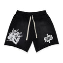 SCREEN PRINTED BLACK SHORTS