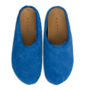 LONG HAIR CALFSKIN FUSSBETT SABOT MAZARINE BLUE SLIPPERS
