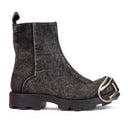 D-HAMMER DENIM ZIPPER BOOT WITH BUCKLE LOGO