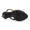 BLACK/GOLD LEAF STRAPS HEELS