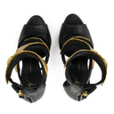 BLACK/GOLD LEAF STRAPS HEELS