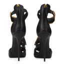 BLACK/GOLD LEAF STRAPS HEELS