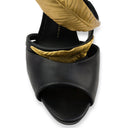BLACK/GOLD LEAF STRAPS HEELS