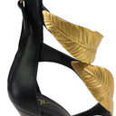 BLACK/GOLD LEAF STRAPS HEELS