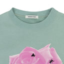 MINT GRAPHIC PRINT WITH EMBROIDERY PULLOVER SWEATER