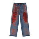 RED MIXED FABRIC RELAXED JEANS