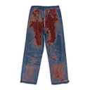 RED MIXED FABRIC RELAXED JEANS