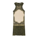 GREEN MESH SLEEVELESS "CARTOUCHE" PRINT SHORT DRESS