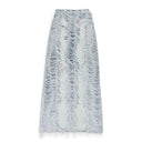 BLUE DENIM SHREDDED LONG MAXI SKIRT