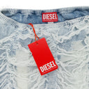 BLUE DENIM SHREDDED LONG MAXI SKIRT