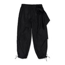 BLACK TECH NYLON WITH ANKLE GATHERING AND PRESSED ROSE TRACK TROUSERS
