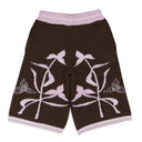 PINK/BROWN IRIS KNIT CROPPED SHORTS