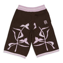 PINK/BROWN IRIS KNIT CROPPED SHORTS